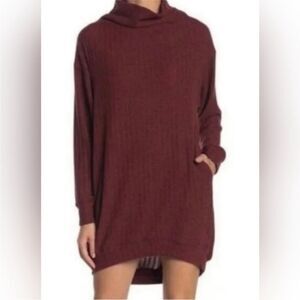 LUSH | Soft Ribbed Women’s Knit Cowl Neck Burgundy Red Sweater Dress